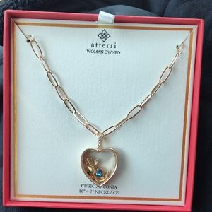 Atterri Gold Heart Necklace with Blue Accent